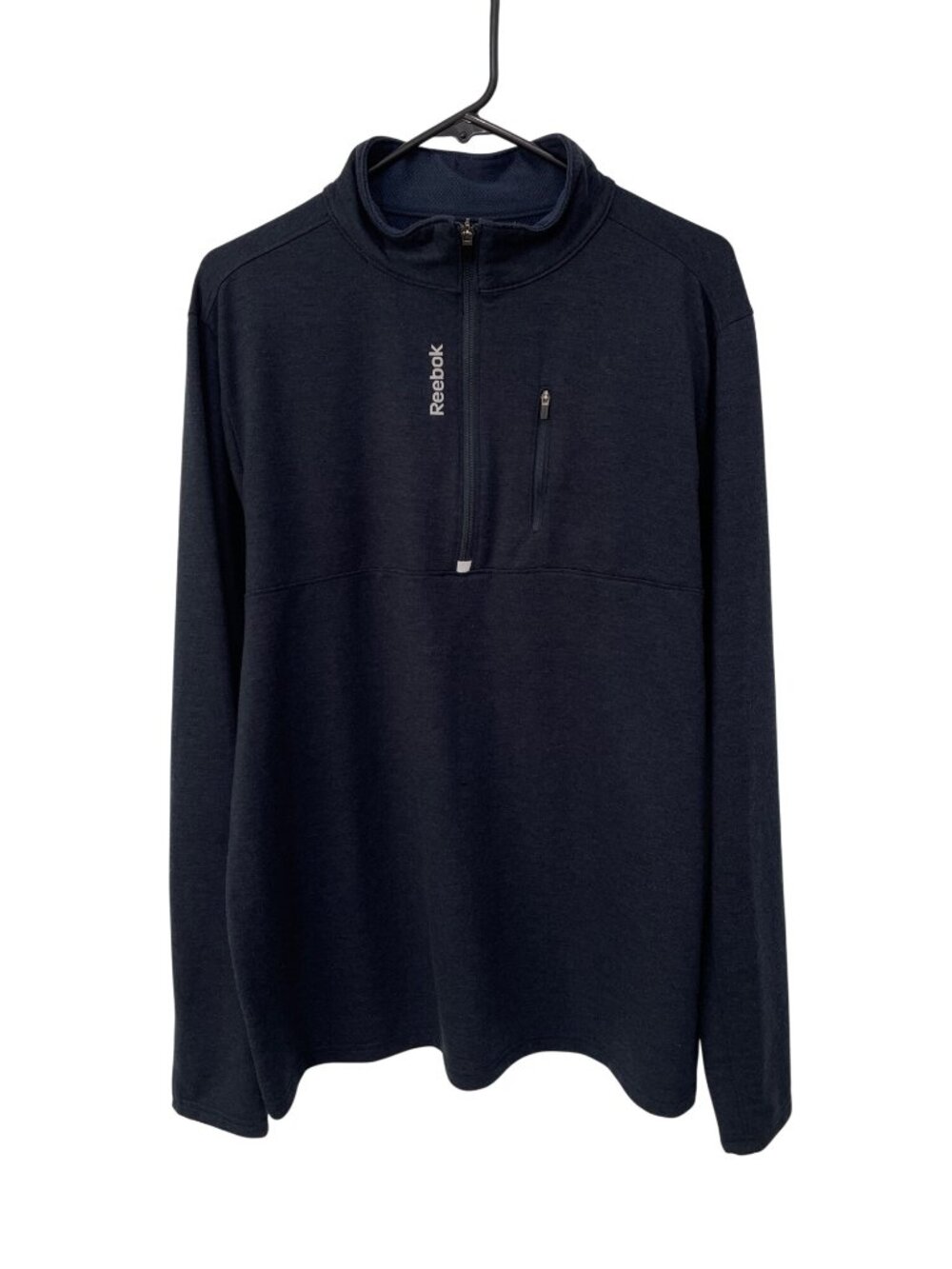 Reebok Pullover Sweatshirt Large Mock Neck Quarter Zip Long Sleeve Navy Active